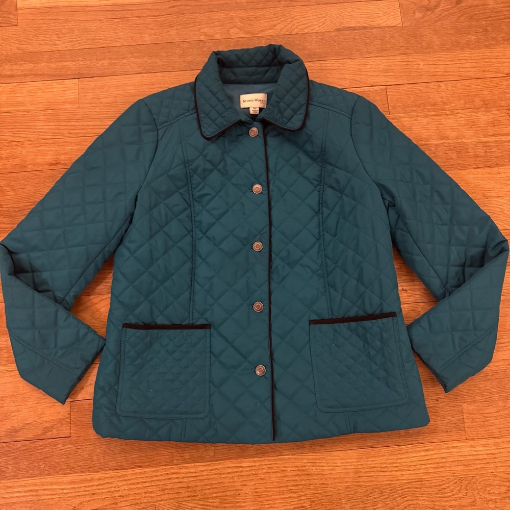 Studio Works Emerald green quilted coat jacket size MP
 b65